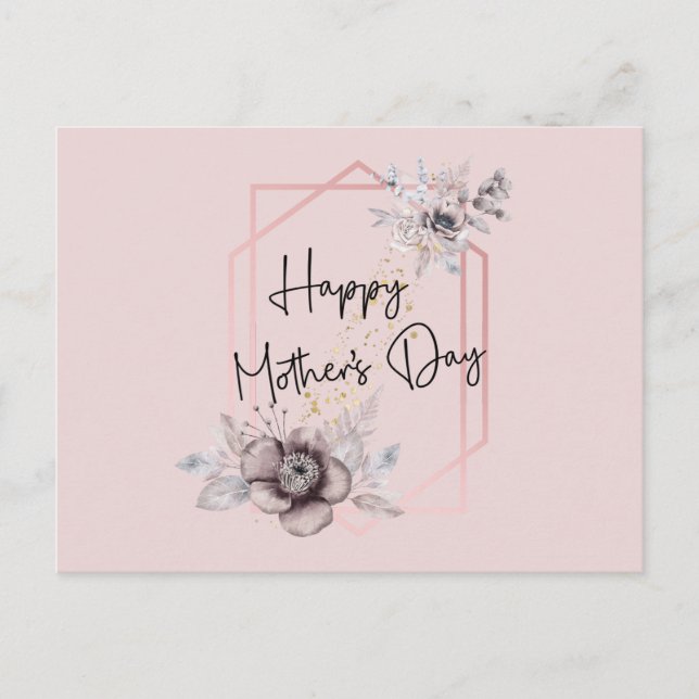 Postal Floral Rosa y Gris Día de la Madre    (Anverso)