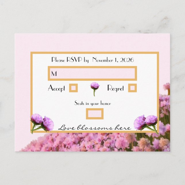 Postal Floral rosa y oro RSVP (Anverso)