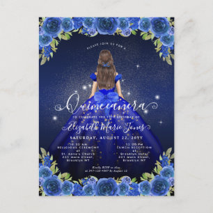 Postal Floral Royal Blue Gold Glam Princess Quinceanera