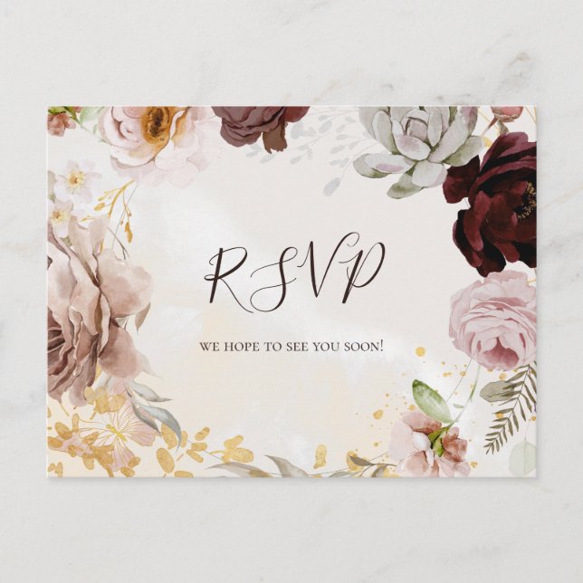 Postal Floral Rubor moderna | Watercolor Wedding RSVP (Anverso)