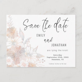 Postal Floral Rubor Peach Grey Wedding Save The Date