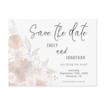 Floral Rubor Peach Grey Wedding Save The Date