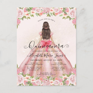 Postal Floral Rubor Rosa Glam Princesa Quinceanera