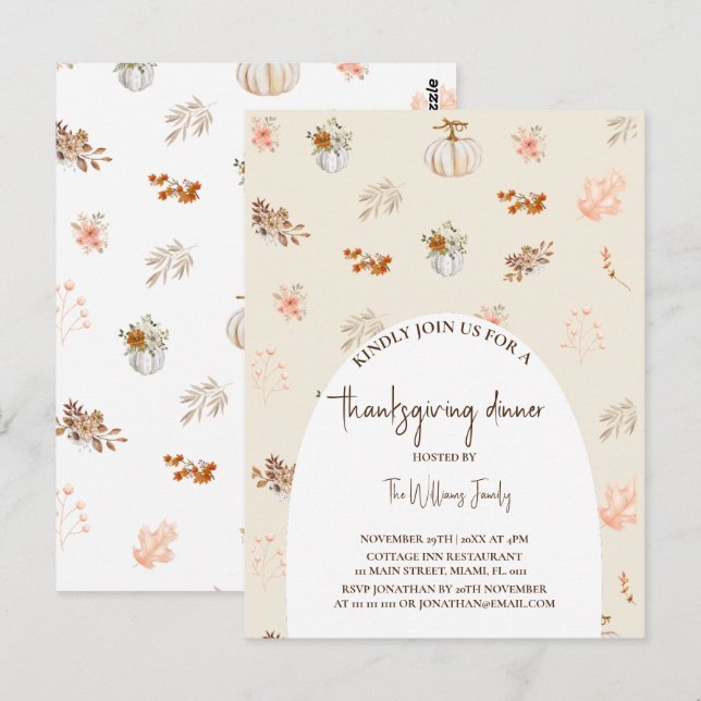 Postal Floral Rustic Fall Pumpkin Día de Acción de Gracia (Anverso / Reverso)