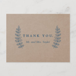 Postal Floral rústica | Faux Kraft Gracias Postcard