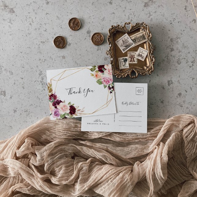 Postal Floral rústica y follaje botánico gracias (Subido por el creador)