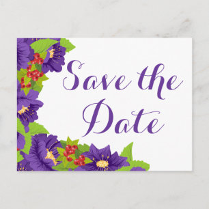 Postal Floral Save the Date Compromiso de Boda Púrpura