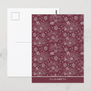 Postal Floral sin fisuras patrón burgundy nombre personal
