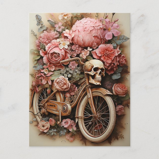 Postal Floral Skull Bicycle Watercolor (Anverso)