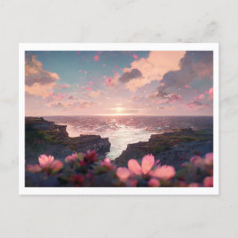 Postal floral sobre el océano en el borde del acan