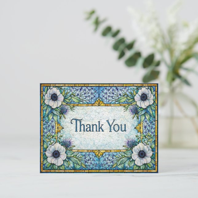 Postal Floral Stained Glass Inspired Thank You  (Anverso de pie)