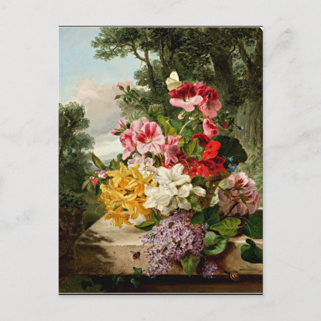 Postal Floral Still Life, pintura artística fina, 1865 (Anverso)