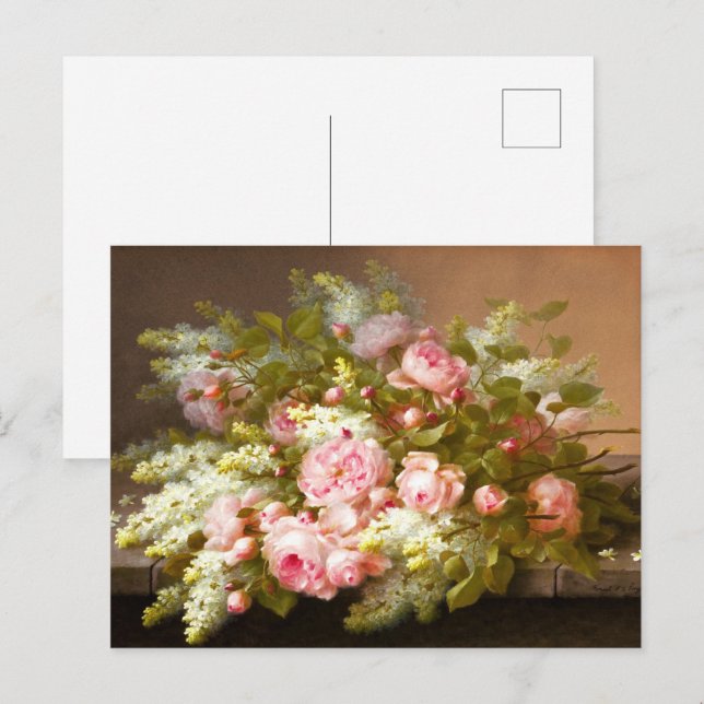 Postal Floral Still Life, Raoul M. De Longpré (Anverso / Reverso)