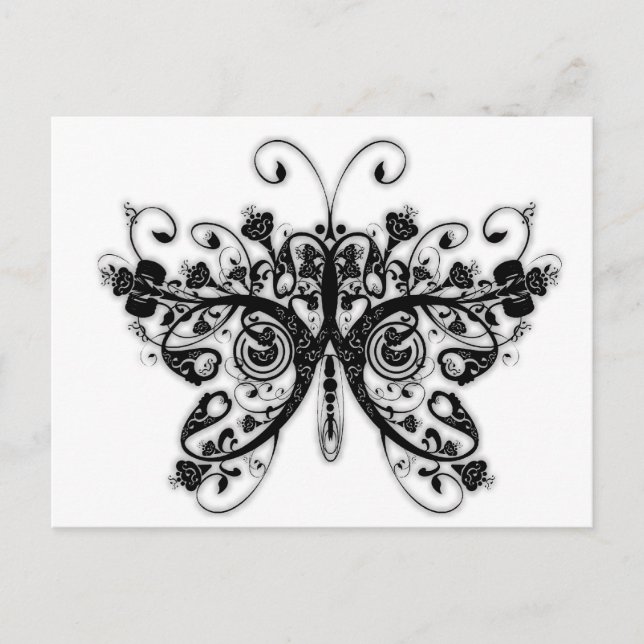 Postal Floral Swirls Butterfly - Blanco y negro (Anverso)