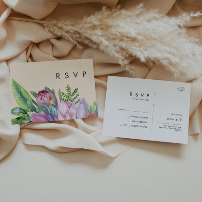Postal Floral tropical colorida | Peach Wedding RSVP (Subido por el creador)