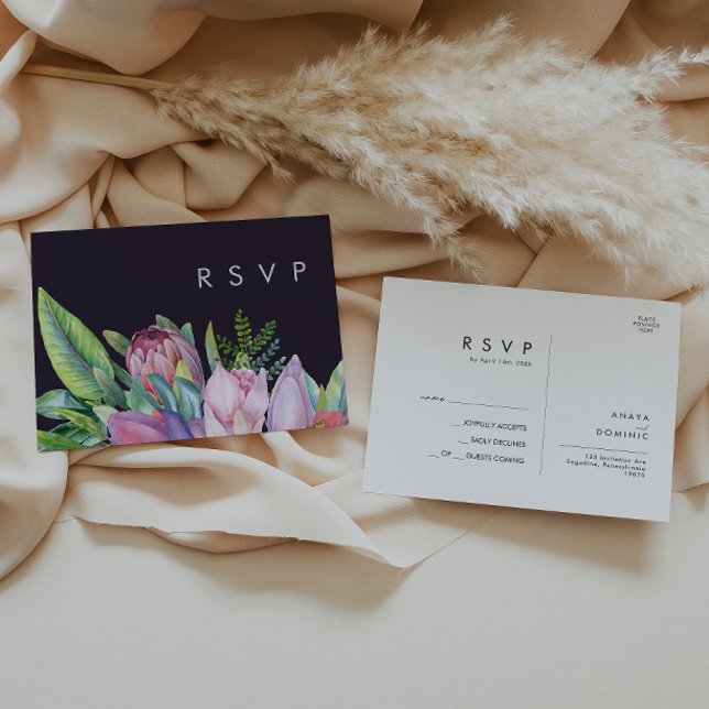 Postal Floral tropical colorida | Púrpura Boda RSVP (Subido por el creador)