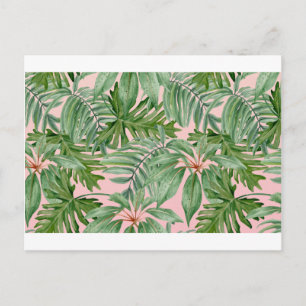 Postal Floral tropical de hojas de palmera rosadas simple