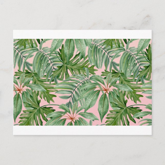 Postal Floral tropical de hojas de palmera rosadas simple (Anverso)