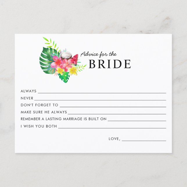 Postal Floral Tropical Paradise Advice for the Bride Card (Anverso)