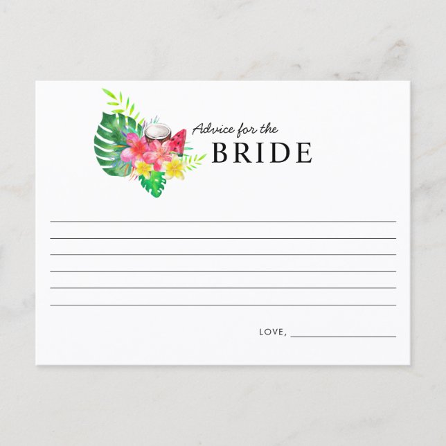 Postal Floral Tropical Paradise Advice for the Bride Card (Anverso)