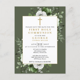 Postal Floral Verde Primera Santa Comunión Salva La Fecha