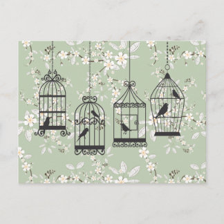Postal Floral verde suave con jaulas