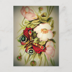 Postal Floral victoriana y mariposa