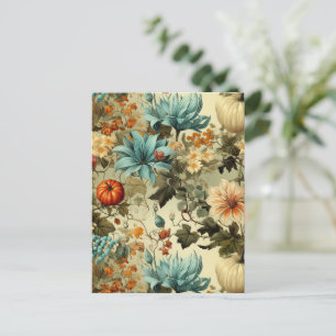 Postal Floral Vintage Calabaza Teal País
