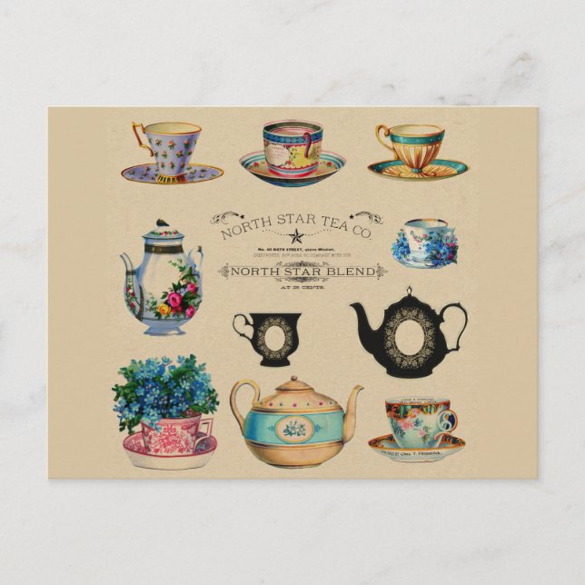 Postal Floral vintage de teacup (Anverso)