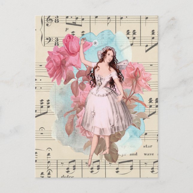 Postal Floral Vintage Fairy Music Ballerina Dancer (Anverso)