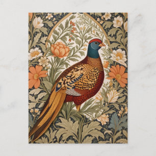 Postal Floral Vintage Faisán Inspirado en William Morris