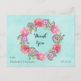 Postal Floral Watercolor Wreath Boda Gracias