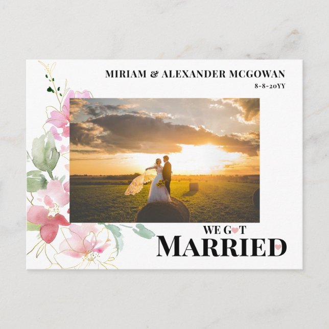 Postal Floral We got married Wedding announcement  (Anverso)