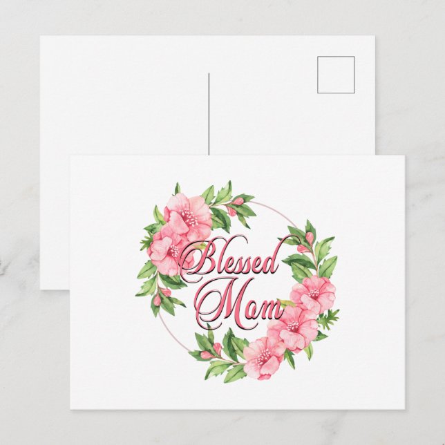Postal Floral Wreath Blessed Mom (Anverso / Reverso)