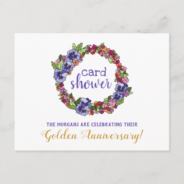 Postal Floral Wreath Card Shower Aniversario de Oro (Anverso)