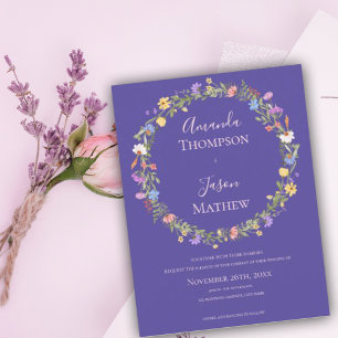 Postal Floral Wreath Purple Rubor Boda de flores silvestr