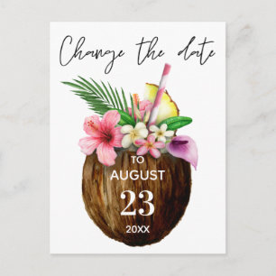 Postal Floral y coco tropical hawaiano cambian la fecha