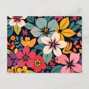 Postal Floral y Hojas Abstractos Dinámicos Vibrantes