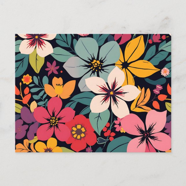Postal Floral y Hojas Abstractos Dinámicos Vibrantes (Anverso)