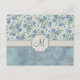 Postal Floral y mármol azul-no-olvidadizo con monograma