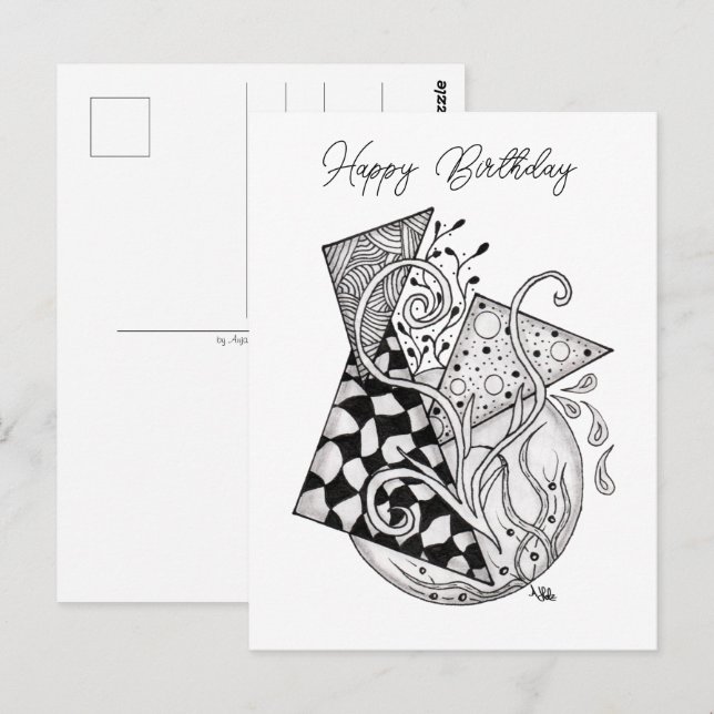 Postal Florale Dreiecke, Tangle Zeichnung -  (Anverso / Reverso)