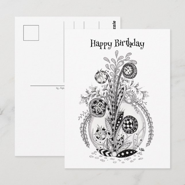 Postal Florale Pflanze im Tangle Design -  (Anverso / Reverso)