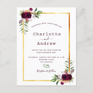 Postal Florals color oro blanco verde burgundy boho boda