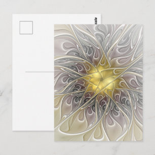 Postal Florecer Con Flor Fractal Moderna De Oro Abstracto