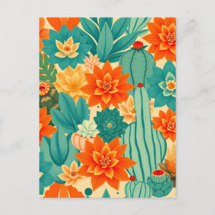 Postal Florecer de Cactus del Desierto Naranja Verde Acuá