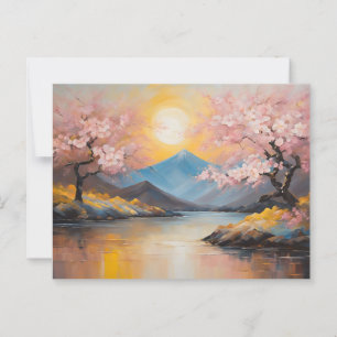 Postal Florecimiento de cerezos, puesta de sol sobre pais