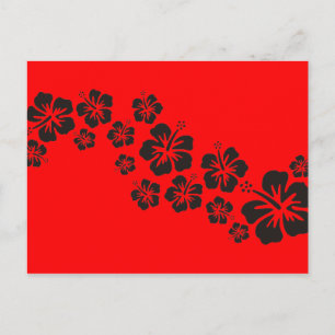 Postal florecimiento de hibiscos en negro   rojo fuego