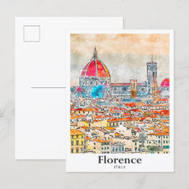Postal Florence Italia Viaje Mano de dibujo acuático acuá