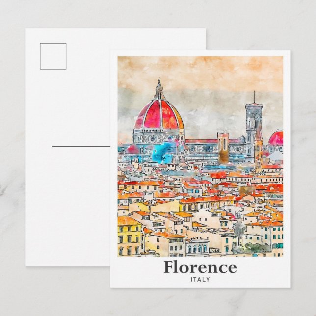 Postal Florence Italia Viaje Mano de dibujo acuático acuá (Anverso / Reverso)