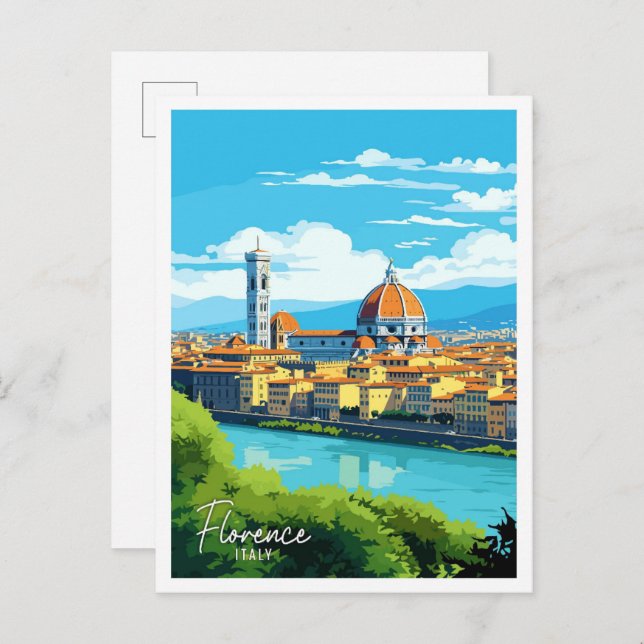 Postal Florence Italy Art vintage travel ilustracion (Anverso / Reverso)